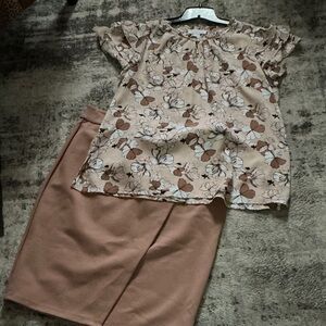 Liz Claiborne Floral Midi Skirt in Cream and Brown